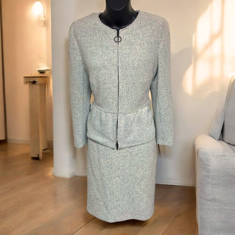 Akris Punto Tweed Style Skirt Peplum Jacket Suit
